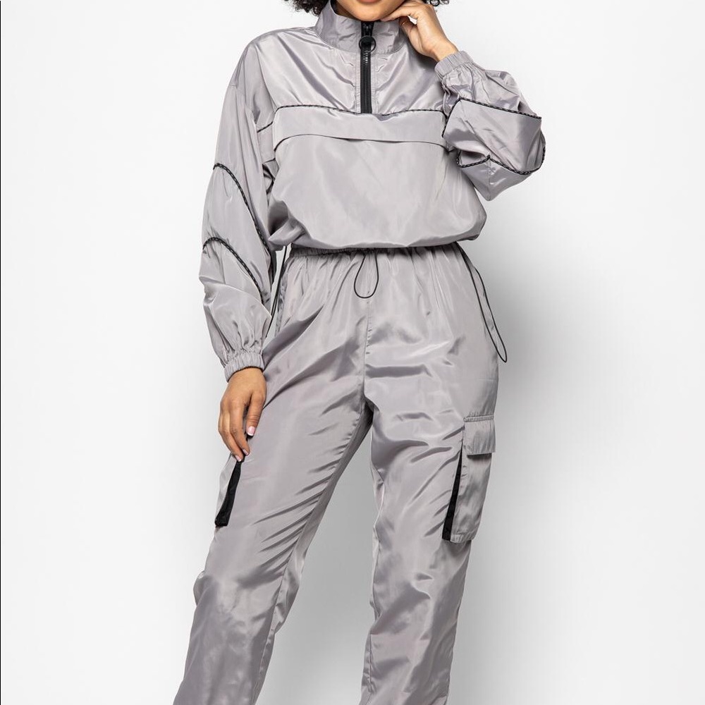 Grey Turtle Neck Windbreaker Set